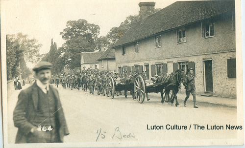 the 5th Bedfordshire Regiment march through Houghton Regis in 1914