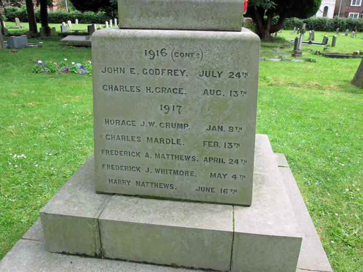 Caddington War Memorial names