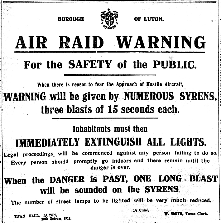 Air raid warning notice