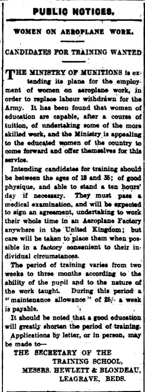 Women in aeroplane work public notice