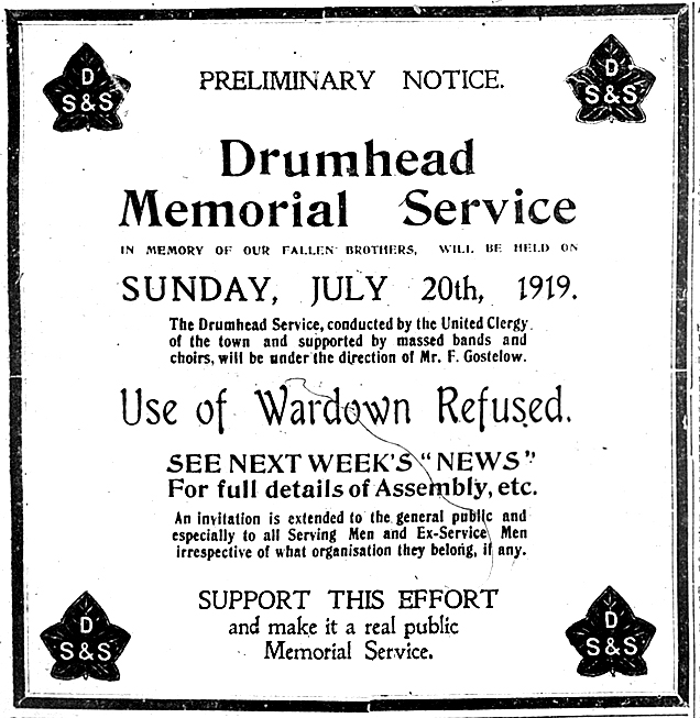 Drumhead advert, Wardown cancelled