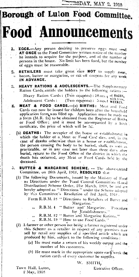 Food announcements May 1918