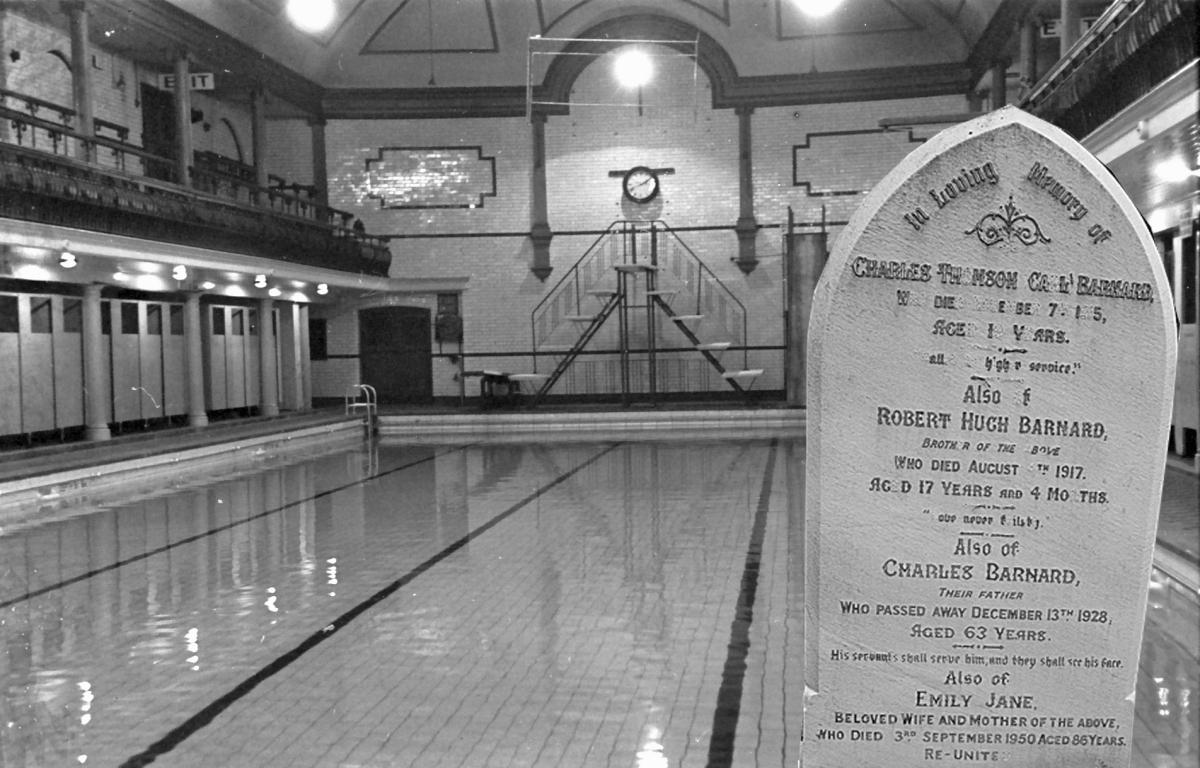 Waller St Baths and Barnard gravestone