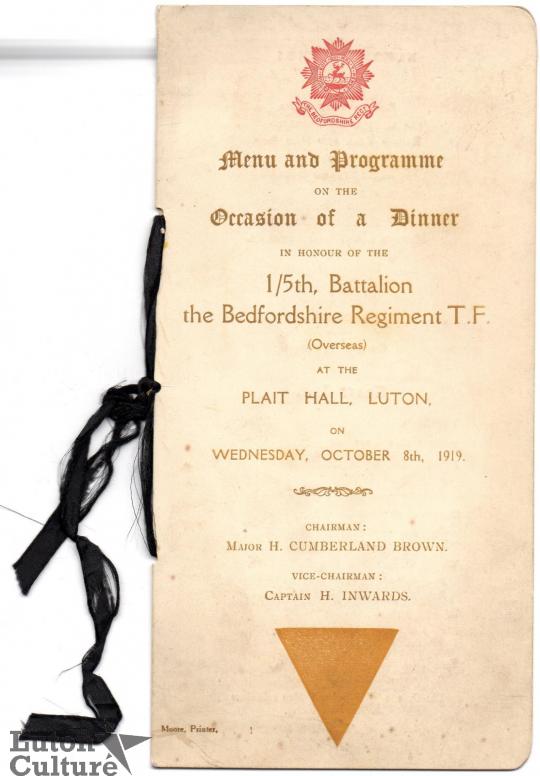 Plait Hall Luton Dinner 8.Oct 1919