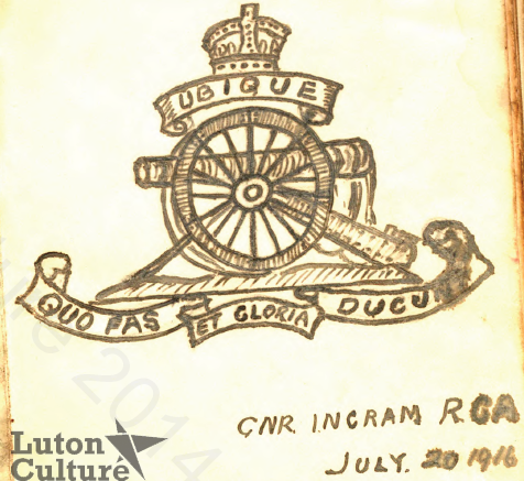 Page from Guestbook showing Royal Field Artillery crest